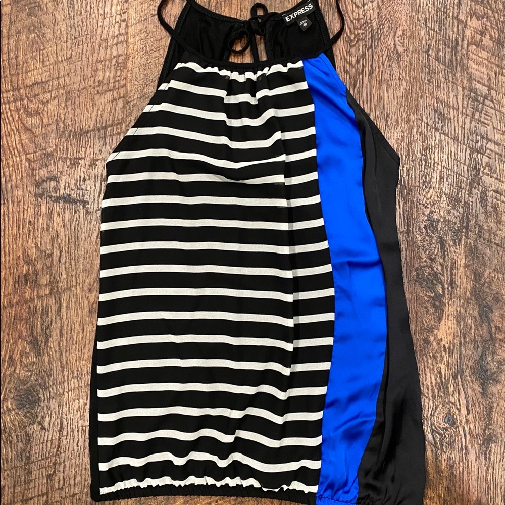 Express striped black white and blue blouse tank